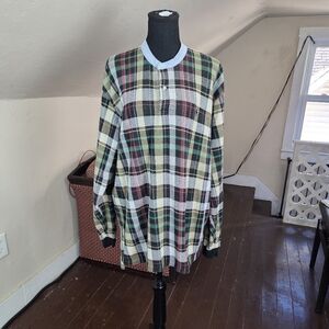 Vintage Polo Ralph Lauren Plaid Henley Shirt XL Made in USA 100% Cotton